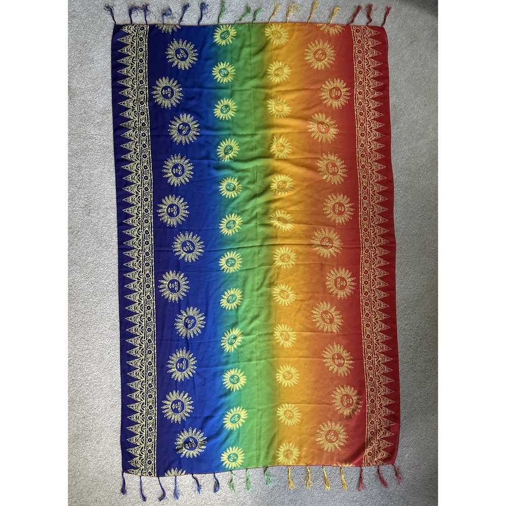 Rima Terivoile Celestial Mayan Sun Sarong Wrap Rainbow Ombré Beach Coverup OS